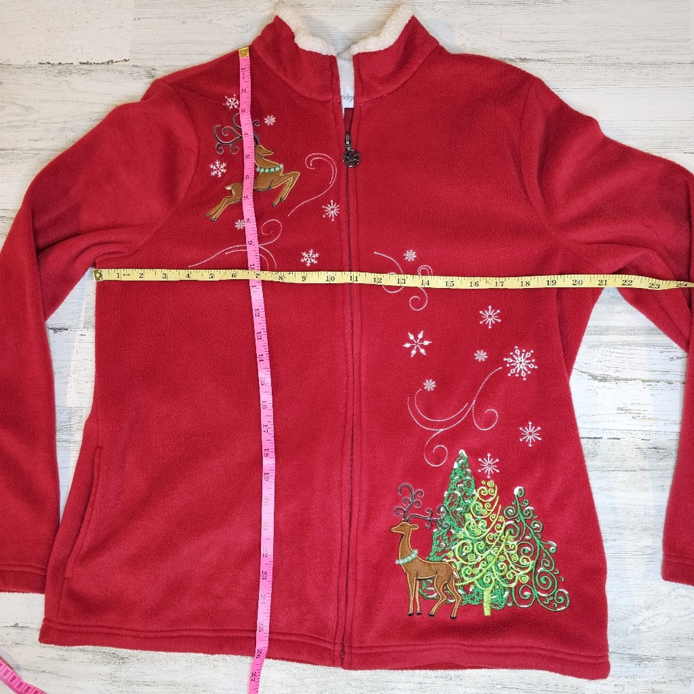 Breckenridge Women's Large Red Fleece Christmas Jacket Sherpa Collar Embroidered - Picture 9 of 14